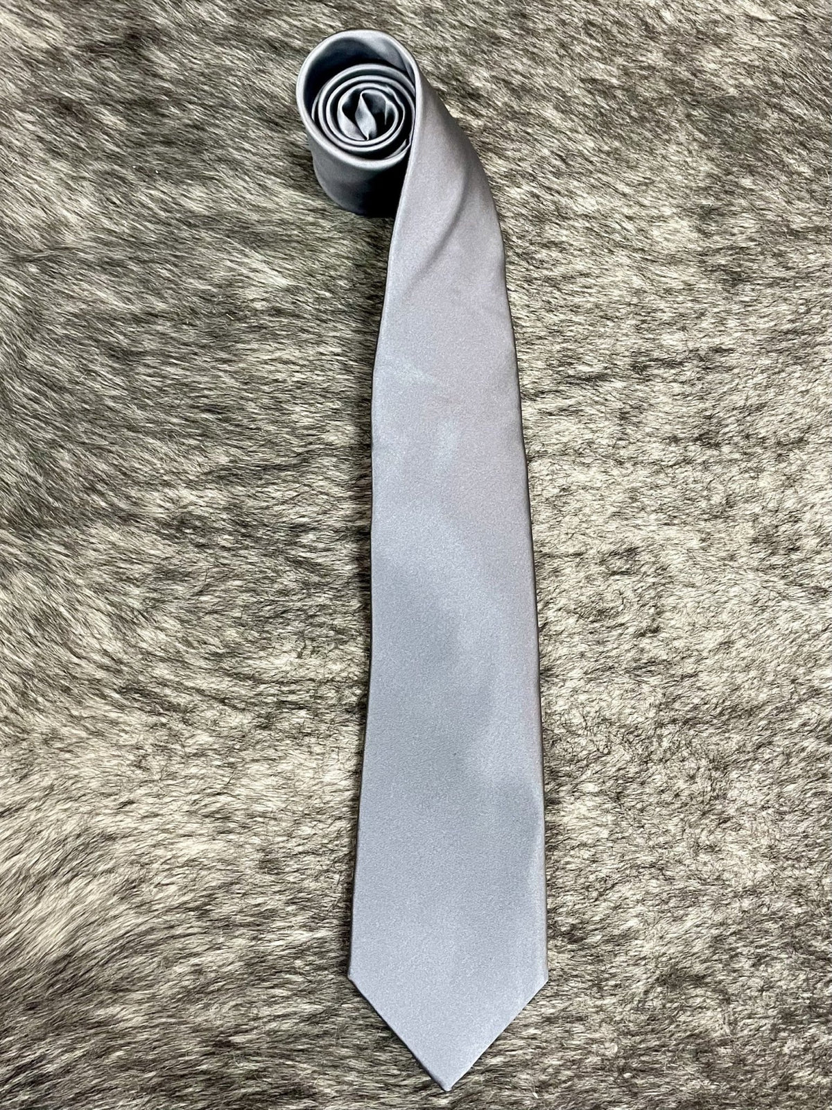 Men's charcoal gray satin solid necktie with smooth woven finish, standard width pointed tip — Blair's Western Wear Marble Falls TX