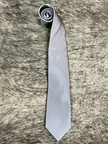 Men's charcoal gray satin solid necktie with smooth woven finish, standard width pointed tip — Blair's Western Wear Marble Falls TX