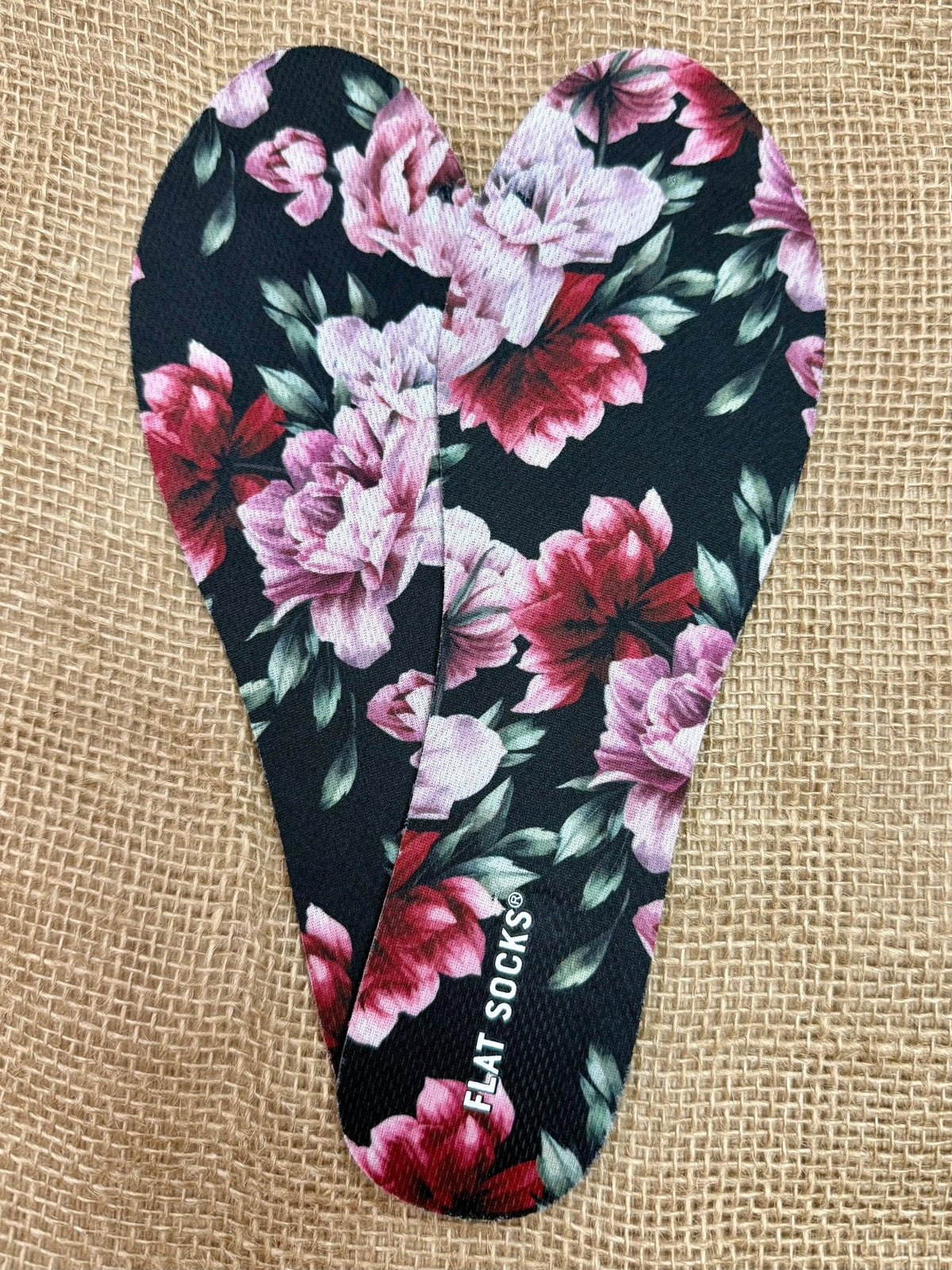 Flat Socks Foot Petal Floral in Black/Pink/Rose, washer- and dryer-safe for easy care, with cushioned foam support for lasting comfort - 75169FLS00684. Available at Blair's Western Wear, Marble Falls, TX.