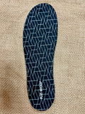 Flat Socks Foot Petal Insoles in black-and-white geometric design, cushioned foam comfort, with non-slip grip underside - 75173FLS00001. Available at Blair's Western Wear, Marble Falls, TX.