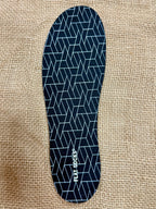 Flat Socks Foot Petal Insoles in black-and-white geometric design, cushioned foam comfort, with non-slip grip underside - 75173FLS00001. Available at Blair's Western Wear, Marble Falls, TX.
