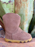 Toddler brown textured Western boot with decorative toe stitching, rounded toe and tan sole with dark accents — Blair's Western Wear Marble Falls TX