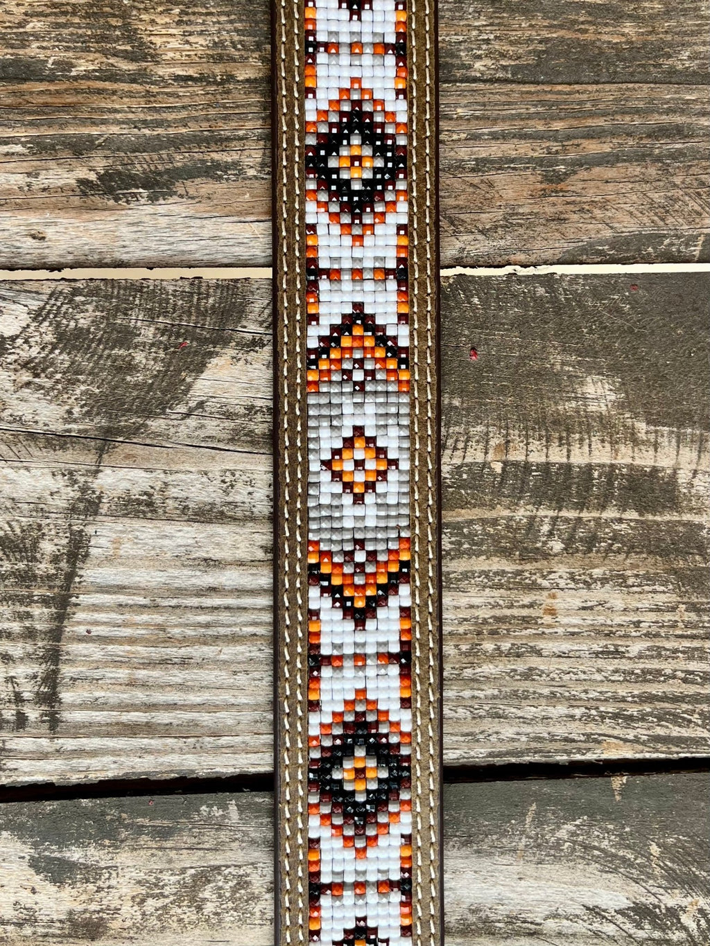 Kid's Aztec Beaded Steer Head Buckle Belt