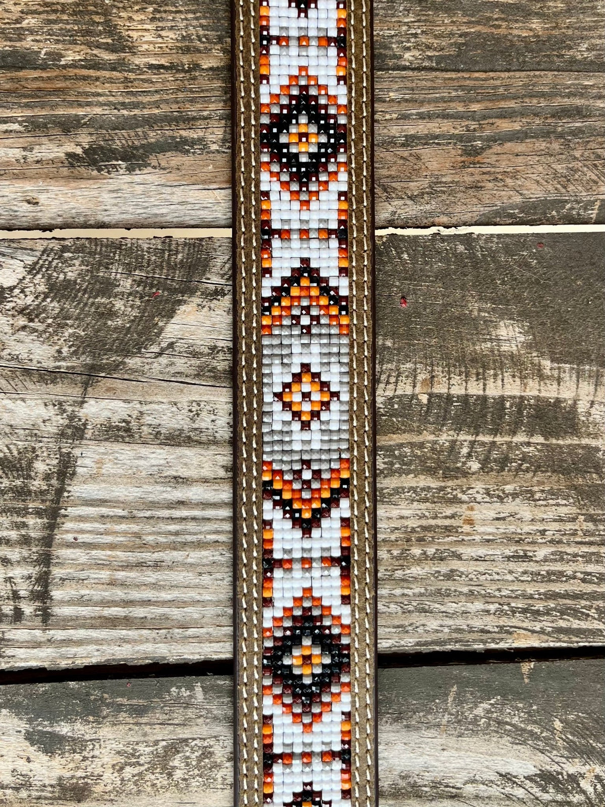 Kid's Aztec Beaded Steer Head Buckle Belt
