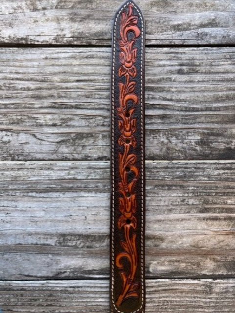 Kids Aztec Beaded Tooled Leather Belt -  XIBB101K - This kid's western belt pairs genuine hand-tooled leather with a bold Aztec-inspired beaded inlay in cobalt blue, turquoise, and white — finished with a classic engraved silver buckle. Available at Blair's Western Wear located in Marble Falls TX 
