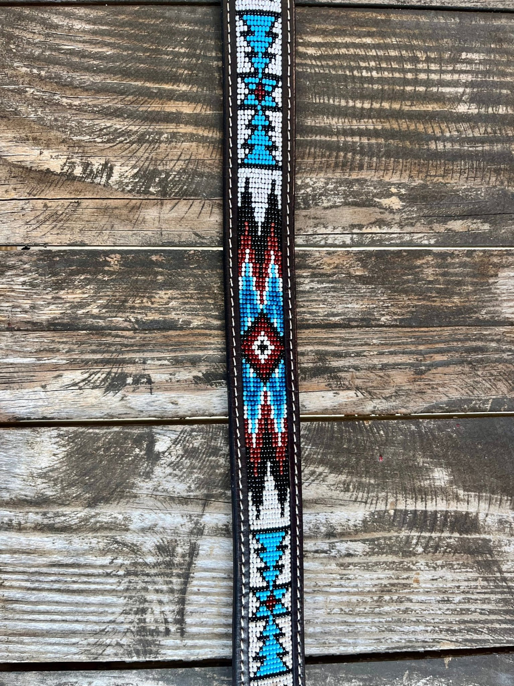 Kid's Aztec Beaded Tooled Leather Belt