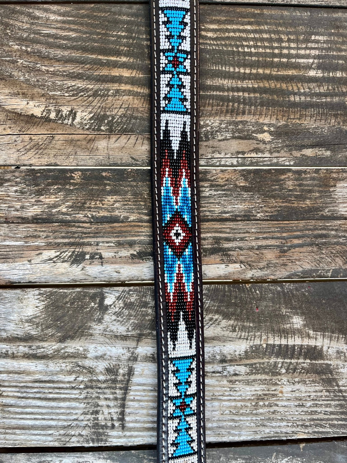 Kid's Aztec Beaded Tooled Leather Belt