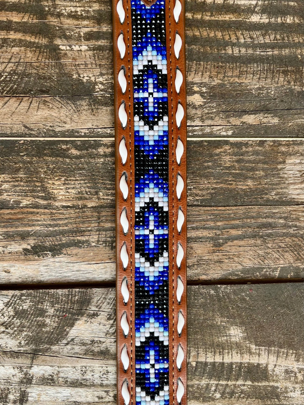 Kid's Beaded Cross Embossed Leather Belt