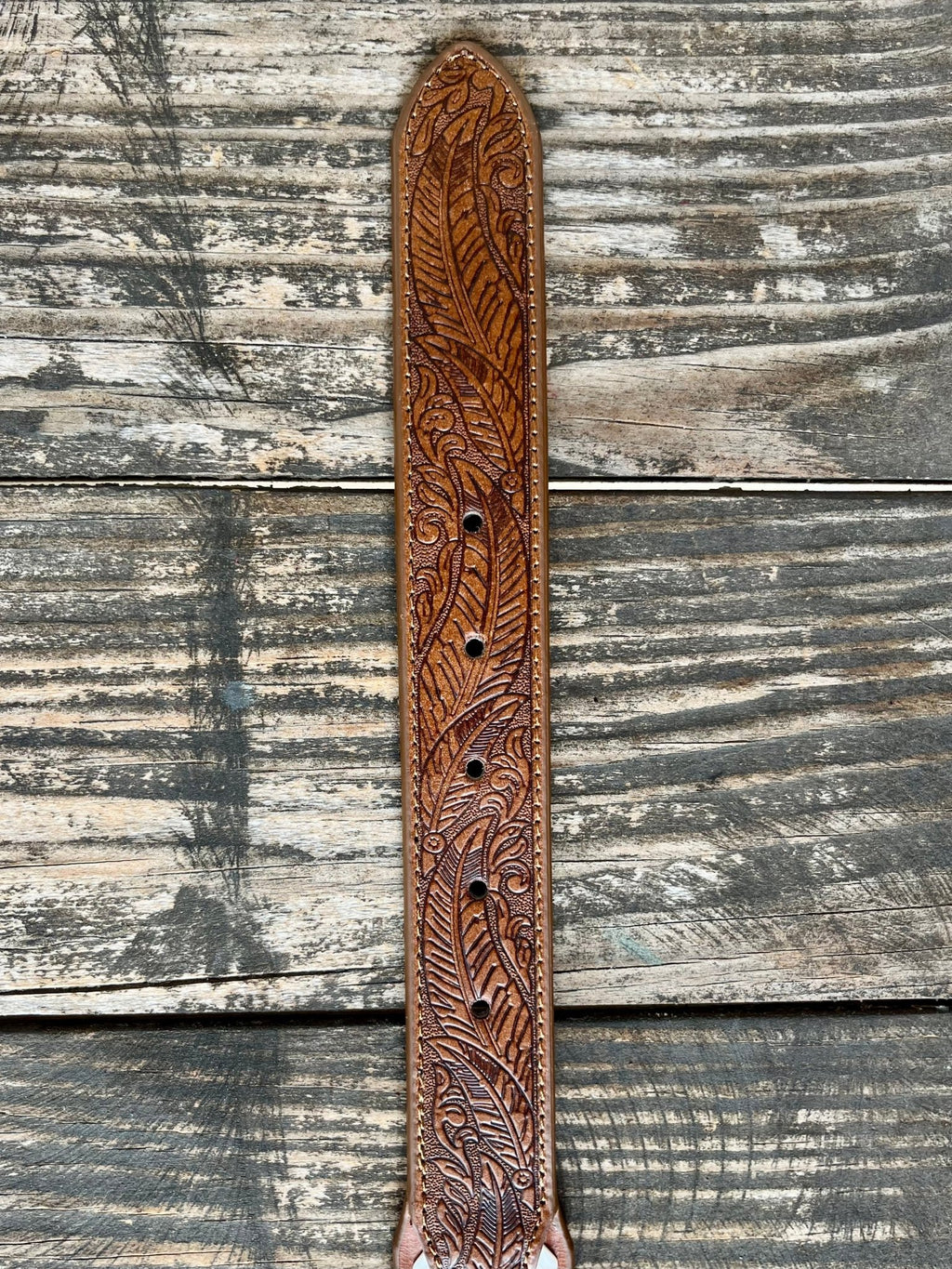 Kid's Beaded Cross Embossed Leather Belt