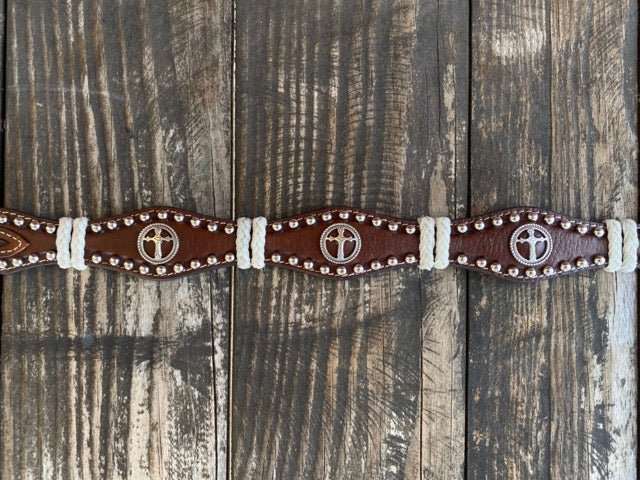 Kid's Cross Concho Basketweave Leather Belt