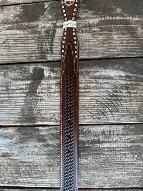 Kid's Cross Concho Basketweave Leather Belt