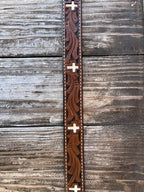 Kids Leather Belt With Tooled Leather and Inlayed Crosses - NKB01C- Blair's Western Wear in Marble Falls, TX