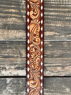 Ladies All Tooled Leather Belt with Rawhide Stitch