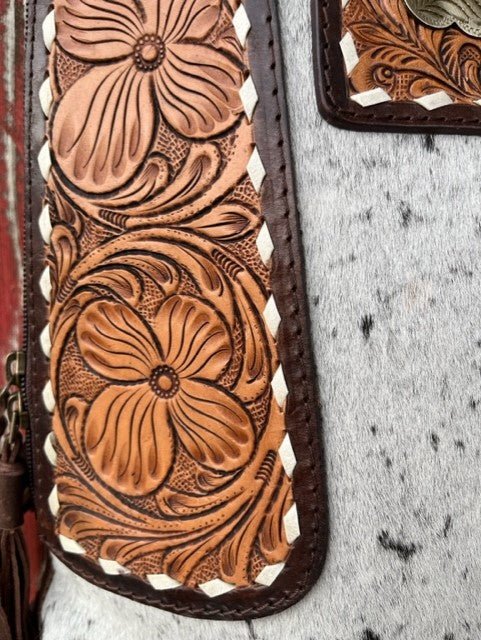 Ladies American Darling Cowhide & Tooled Leather Backpack with Inlayed Turquoise Stone - ADBGA235B - BLAIR'S WESTERN WEAR MARBLE FALLS, TX