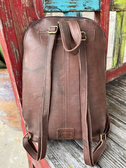 Ladies American Darling Cowhide & Tooled Leather Backpack with Inlayed Turquoise Stone - ADBGA235B - BLAIR'S WESTERN WEAR MARBLE FALLS, TX