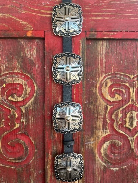 Ladies Black Concho Tooled Leather Belt