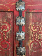 Ladies Black Concho Tooled Leather Belt