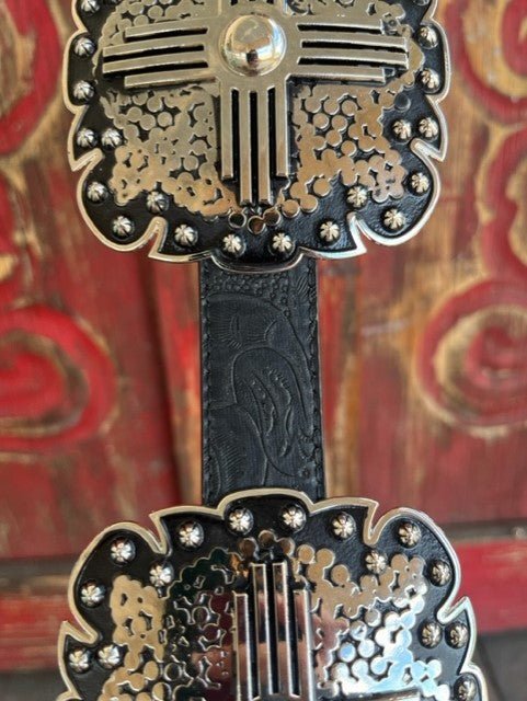 Ladies Black Concho Tooled Leather Belt