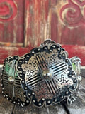 Ladies Black Concho Tooled Leather Belt