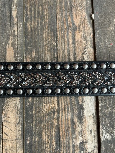 Ladies Black Crushed Crystal Belt with Silver Stud Detail
