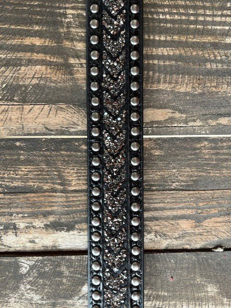 Ladies Black Crushed Crystal Belt with Silver Stud Detail