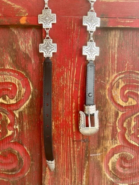 Leather Concho Belt in Black & Silver - C51313 - Blair's Western Wear Marble Falls, TX