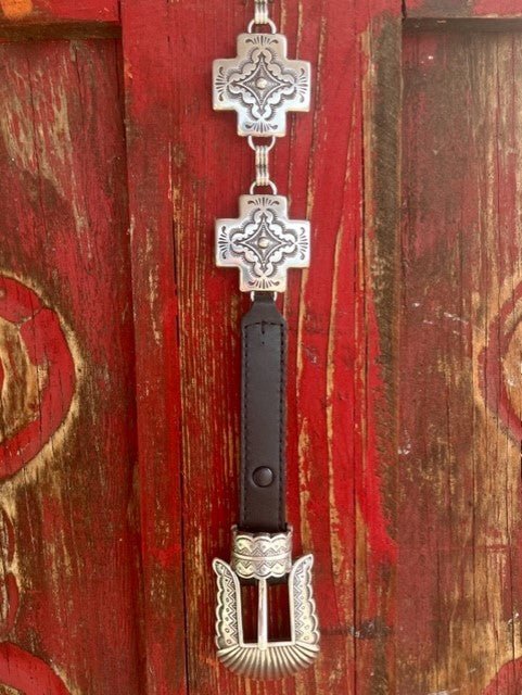 Leather Concho Belt in Black & Silver - C51313 - Blair's Western Wear Marble Falls, TX 