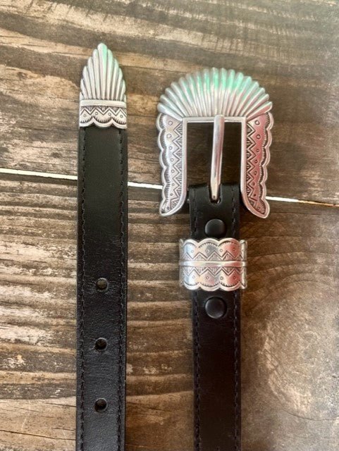 Leather Concho Belt in Black & Silver - C51313 - Blair's Western Wear Marble Falls, TX
