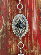 Ladies Black Stone Scalloped Concho Chain Belt