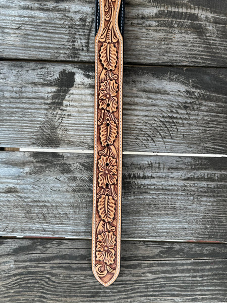 Ladies Black Suede & Tooled Leather Belt