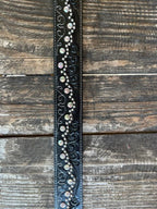 Ladies Black Tooled Leather Overlay Crystal & Stud Belt