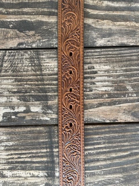 Ladies Tooled Leather BElt with Etched Square Buckle - C50189 - Blair's Western Wear Marble Falls, TX