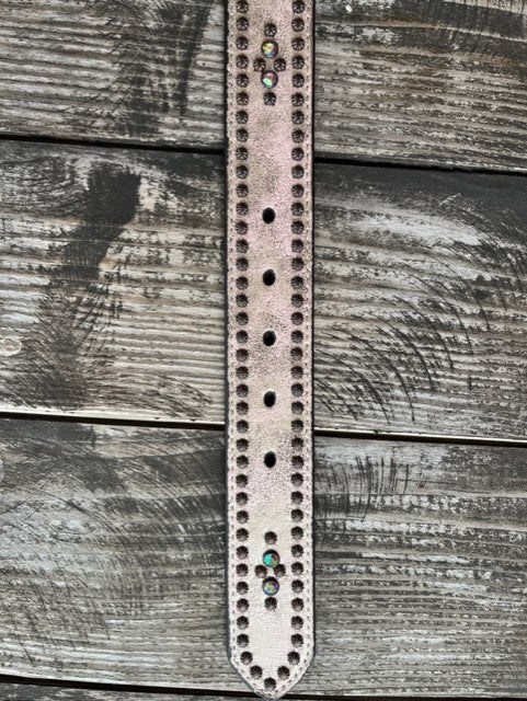 Ladies Crackle Leather Stud & Gem Stone Belt