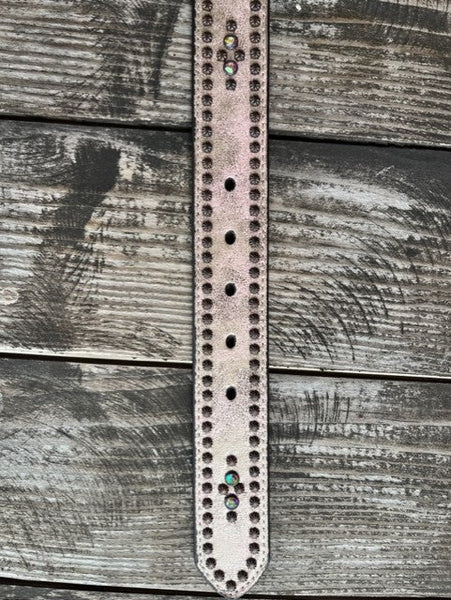 Ladies Crackle Leather Stud & Gem Stone Belt