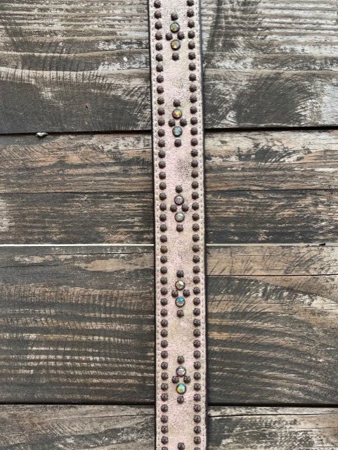 Ladies Crackle Leather Stud & Gem Stone Belt