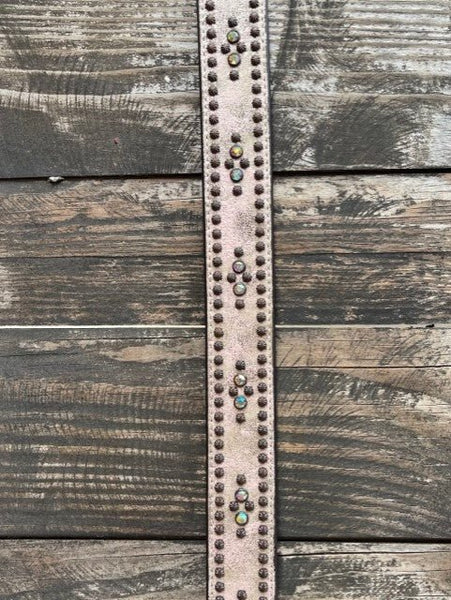 Ladies Crackle Leather Stud & Gem Stone Belt