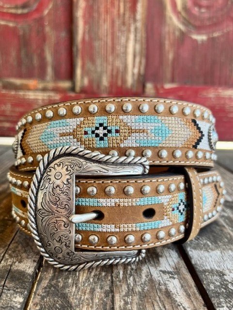 Ladies Embroidered Aztec & Silver Stud Edge Belt