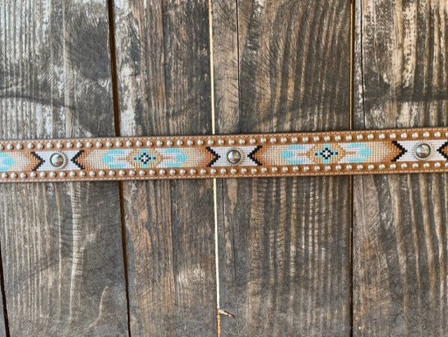 Ladies Embroidered Aztec & Silver Stud Edge Belt