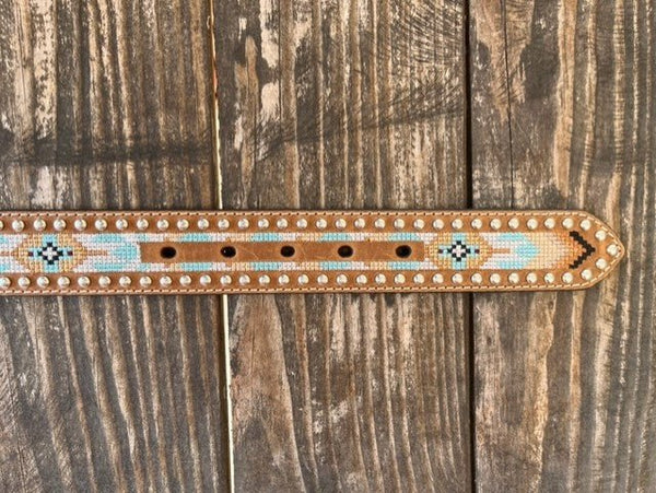 Ladies Embroidered Aztec & Silver Stud Edge Belt