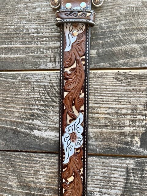 Ladies Tooled Leather Belt in White/Brown - N320002402 - BLAIR'S WESTERN WEAR MARBLE FALLS, TX