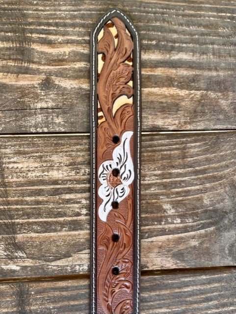 Ladies Tooled Leather Belt in White/Brown - N320002402 - BLAIR'S WESTERN WEAR MARBLE FALLS, TX