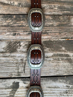 Ladies Floral Tooled Leather Belt with Silver Buckle Set