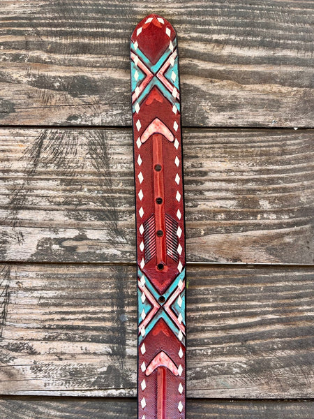 Ladies Hand-Tooled Arrow Painted Leather Belt