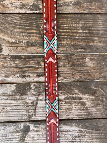 Ladies Hand-Tooled Arrow Painted Leather Belt
