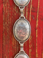 Ladies Silver Oval Floral Concho Chain Belt