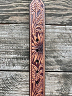 Ladies Sunflower Tooled Leather Belt with Silver Buckle