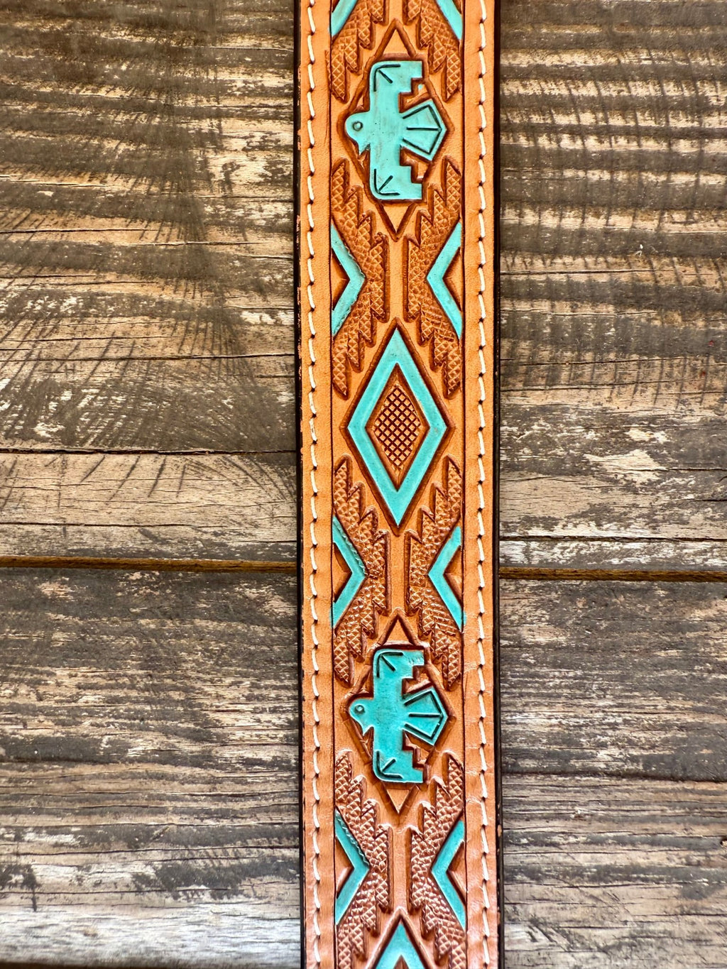 Ladies Tan & Turquoise Tooled Leather Belt