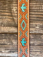 Ladies Tan & Turquoise Tooled Leather Belt