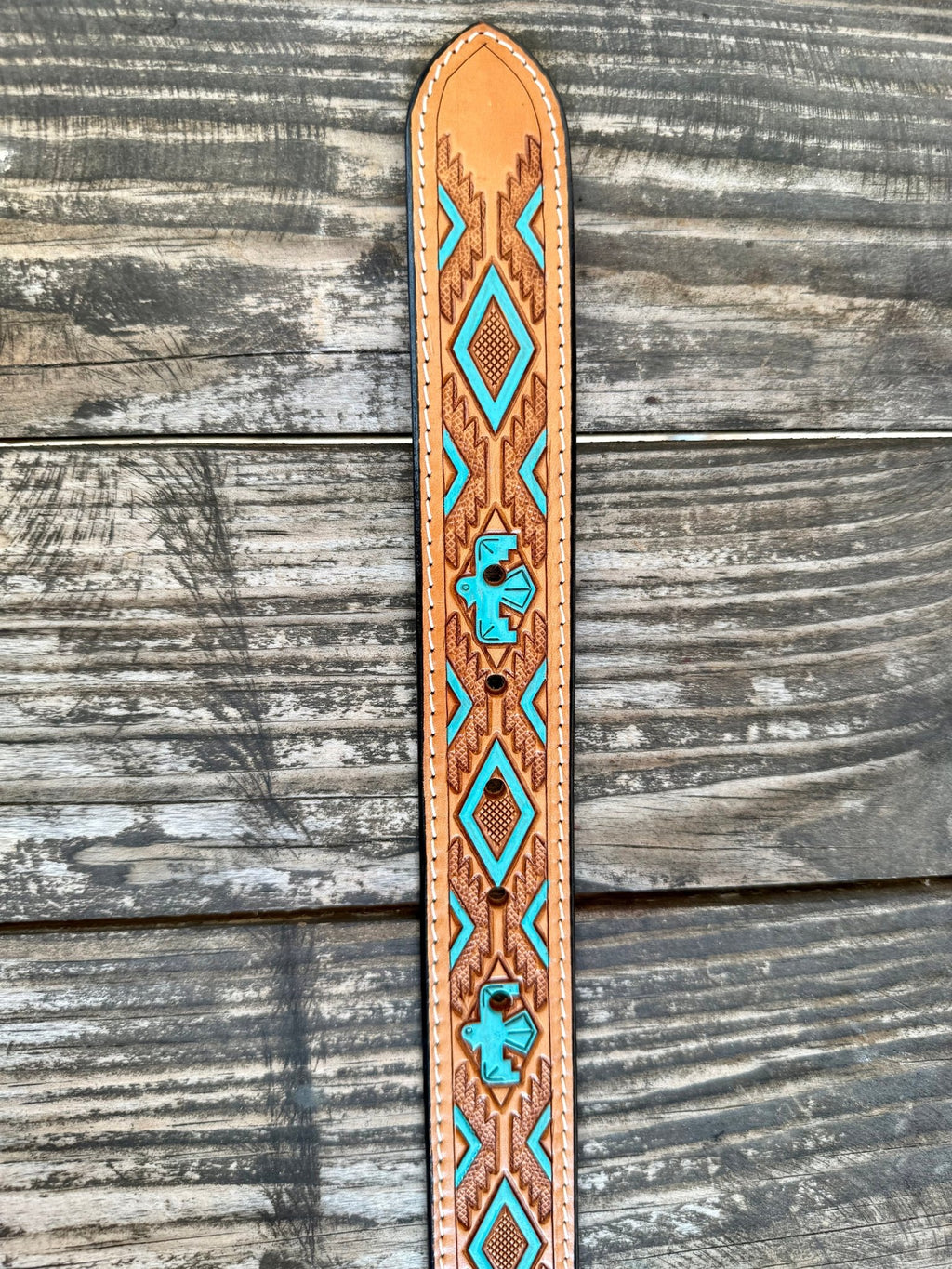 Ladies Tan & Turquoise Tooled Leather Belt