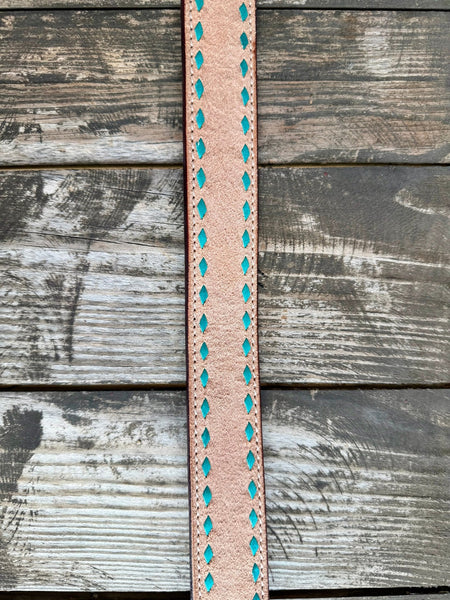 Ladies Tooled Leather Belt with Turquoise Cutout Edge